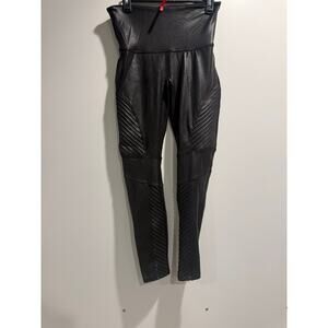 SPANX Faux Leather Moto Leggings Black High Rise Women XL Sculpting